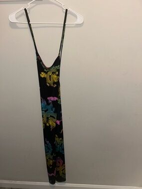 Black Maxi Dress with Multicolor Dragon Print
